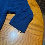 Free People  Blue Chenille Chunky Cable Knit Oversized Cropped Sweater Size XS Photo 1