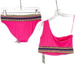 Peixoto Womens One Shoulder 2 Piece Bikini Swim Suit Pink Ribbed Fabric Trim XL Photo 2