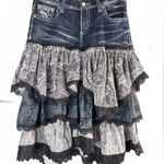 Love Nation  6 Western Layered Denim Black Lace Skirt Slip Photo 0