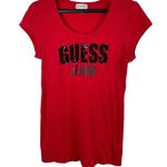 Guess VTG 90s 2000s Y2K Red Cap Sleeve Embellished Beaded Logo Tee Top S Photo 0