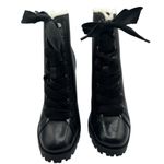 Schutz Womens 8.5 Zhara Leather Boots Black Lace Up Faux Fur Combat Lug 4.25 " Photo 1