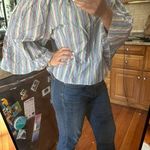 See By Chloe Off the Shoulder Striped Linen Top Photo 4