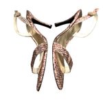 Stuart Weitzman PINK TAN SNAKESKIN PYTHON PRINT SLINGBACK OPEN TOE HEELED SANDAL Photo 1