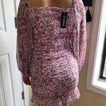 Pink & Purple Floral Long Sleeve Bodycon Dress with Square Neck Size L Photo 1
