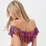 Trina Turk ππ Echo Off The Shoulder Ruffle Bandeau Swim Top Chain Print 6 NWOT Photo 2