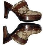Michael Kors Coach Signature Ivy Women's Wooden Studded Mule Clogs Heel Logo Womens Size 6.5 Photo 3
