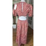 Lush Clothing Lush Caramel Abstract Puff Sleeve Cutout Midi Dress Size M NWT 100% Cotton Photo 6