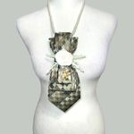 “Dainty Dapper” print design sage color necktie Necklace & floral attachment White Photo 1