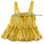 Anthropologie  Ingrid Eyelet Tiered Scalloped Lace Yellow Tank Top Small Boho Photo 6