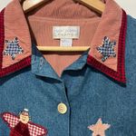 Vintage Casey Coleman Denim Embroidery Angels Lined Shacket M/L Corduroy Pockets Blue Size M Photo 3