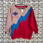 Vintage 80s Aztec southwestern colorblock embroidered windbreaker batwing blouse Red Size M Photo 0