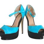 SCENE NEW  Platform Stiletto High Heels Y2K Snakeskin Aqua Blue w Black Size 7.5 Photo 0