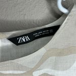 ZARA neutral tan camo linen blend cropped boxy fit short sleeve top size large Photo 6