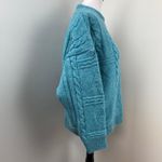 Vintage 80s Teal Irish Aran Sweater 100% Wool Large Blue Photo 3