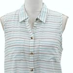Toad & Co New  Airbrush Sleeveless Deco Shirt Button Up Striped White Blue Medium Photo 1