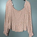 Urban Romantics  Women's Pink Polka Dot Boho Peasant Top - Size Large - Smocked Photo 0