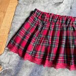 Vintage Red Plaid Micro Mini Skirt With Lace Trim Size M Photo 2