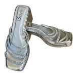 Rouge Helium  Silver Strappy Rhinestone Square Toe Slip On Sandal Photo 1