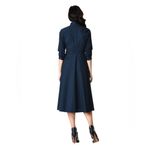 Eshakti  Cotton Poplin Trapunto Waist Midi Shirtdress Womens Large 12 Navy Blue Photo 2