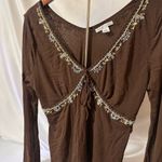 Vintage Brown Floral Embroidered Blouse Size M Photo 2