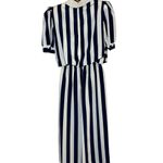 Vintage Sailor Navy and White Striped pleated Dress with Red Bow Blue Size 8 Photo 2