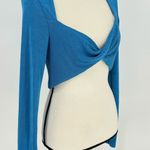 Morning Mist  Women's Long Sleeve Crop Top‎ Blouse Blue Size 12 Wrap Around Photo 8