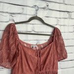 Iris  Lace Peplum Blouse Women’s L Dusty Rose Sheer Puff Sleeve Romantic Top Photo 2