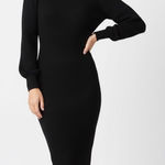 HAEEOF Black Ribbed Knit Long Sleeve Midi Dress Size M Size M Photo 0