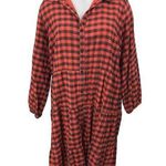 Violet Red Black Plaid Checkered Long Sleeve Button Tiered Midi Shirt Dress 18 Photo 0