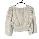 ZARA  White Striped V-Neck Kimono Sleeve Accordion Trim Cropped Top Women Sz S Photo 1
