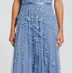 Mac Duggal 14521 Blue Floral Embellished Short Sleeve Mesh Gown Dress Photo 0