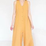 7115 BY SZEKI Wide Legged Linen Cotton Jumpsuit in Golden Yellow Photo 12