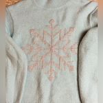 Kate Spade  Wool Blend Light Blue Sweater with Pink Snowflake S Small Photo 13