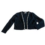 Calvin Klein Open Front Black Cardigan Sweater Cropped Length Bead Trim Medium Photo 1