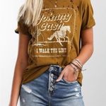 Buckle  distressed Johnny case Brown Graphic Short Sleeve Tee size large Photo 0