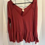 We The Free Burgundy V-Neck Blouse Photo 0