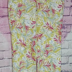 LAND N SEA COLORFUL LEAF PRINTED STRETCH WAIST WIDE LEG LINEN BLEND PANTS XL Pink Photo 0