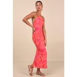 Lulus NWT  Camadi Hot Pink Animal Print Mesh Backless Midi Dress Bohemian Sz L Photo 2