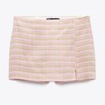 ZARA  Tweed Micro Mini Pink Green Skort Size L NEW Photo 1