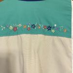 Vintage 90s Teal White Embroidered Floral Light Jacket Blue Photo 6