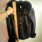 Vintage 70s Black Fur Trim Cardigan Retro Glam Whimsigoth Goth Medium Photo 3