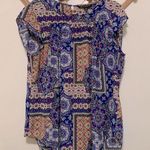 Zac & Rachel woman flowy geometric flowery top blouse size LARGE Blue Photo 0