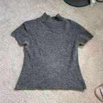 Mendocino. Charcoal Gray Merino Wool Short Sleeve Mock Turtleneck Sweater.  Med. Photo 6