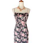 Lulu’s black floral print satin midi dress with side slit Size M Photo 6
