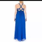 AQUA Blue Ruched Embellished Halter Gown Photo 7