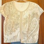Chico's Chico’s Beaded Cotton Ivory Gold Cap Sleeve Paisley Jacket Cardigan Sweater Photo 0