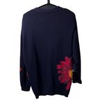 Vintage 80s Embroidered Floral Navy VNeck Knit Cardigan Sweater Medium Blue Photo 1