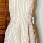 City Vibe  Stripe Bow Fit & Flare Pink Dress Photo 0