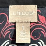 Chico's Chico’s size 1 medium floral v-neck sheer black hi low blouse rhinestone elastic Photo 7
