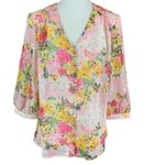 Figueroa And Flower Pink Floral Blouse M Metallic Detail Romantic Spring Top Size M Photo 0